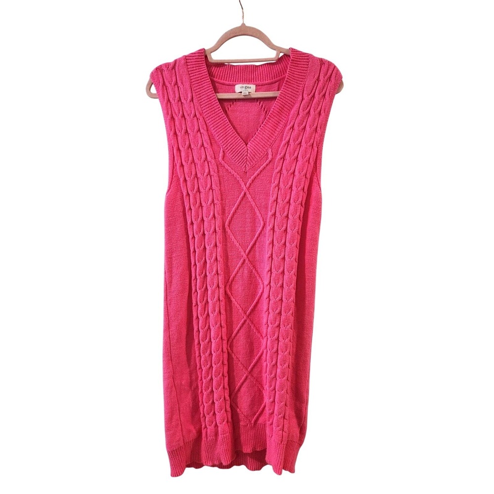 Umgee Sweater Dress Womens M Hot Pink Cable Knit Midi Sleeveless Barbiecore‎